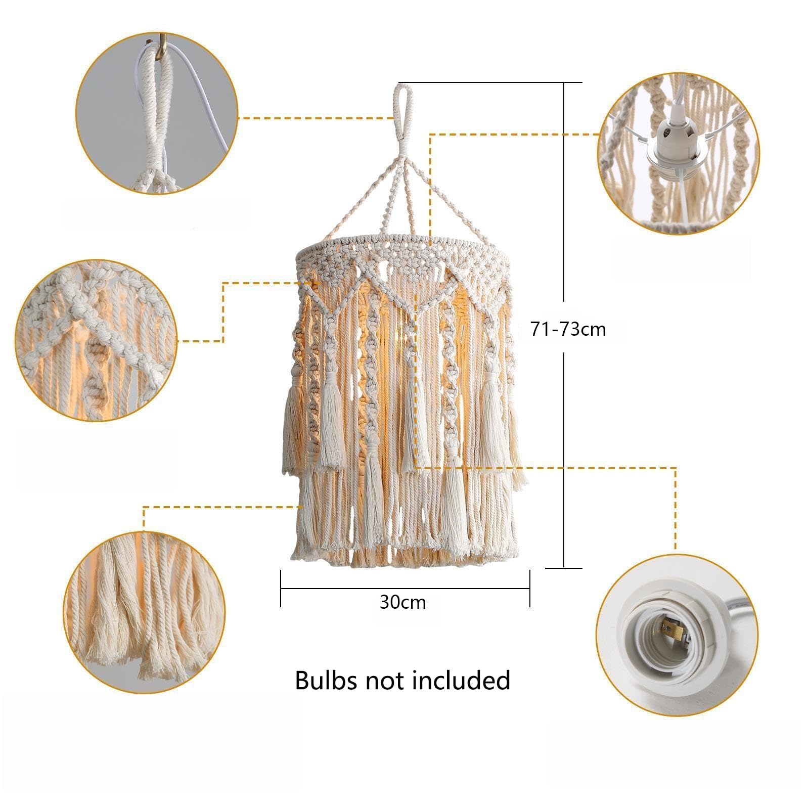 Lampadario Soggiorno Boho in Tessuto, Lampada a Sospensione E27 Lampadario Boho Intrecciato Fatto a Mano per Soggiorno, Camera da Letto, Lavabo Cucina 75 * 30cm