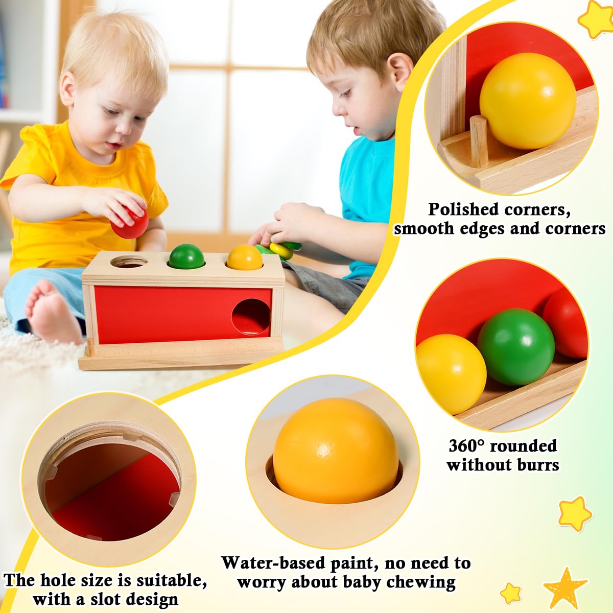 Juguete Educativo de Montessori para Bebé de 1 a 3 Años Caja de Permanencia de Montessori con Bolas Roja Amarilla y Verde Juego de Bolas de Madera para Bebé para Enseñar Lógica y Concentración