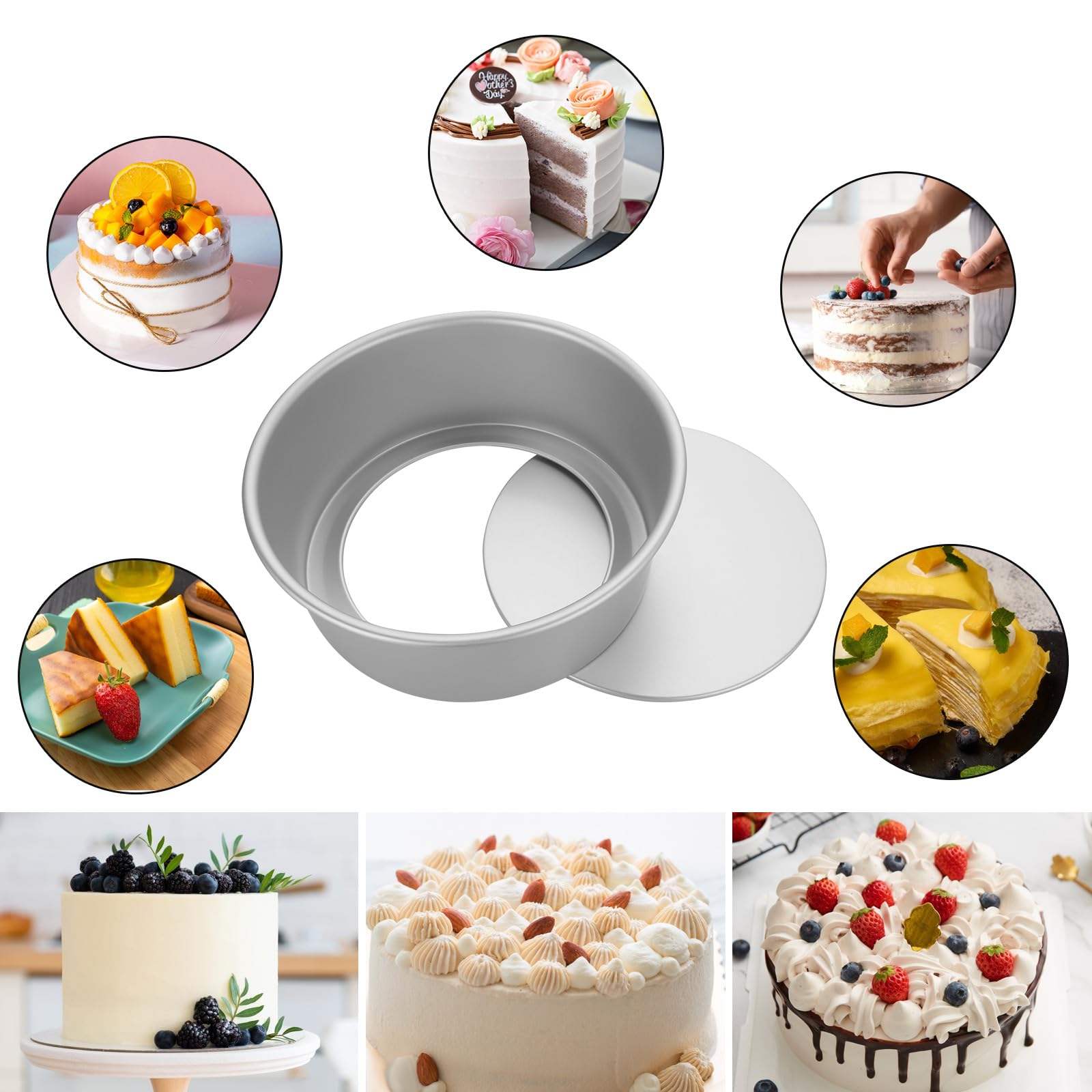 DAJAVE Lot de 4 moules à gâteau ronds de 22 cm de haut, 8 cm de haut - Moule à gâteau rond en aluminium antiadhésif et 20,3 cm - Argenté