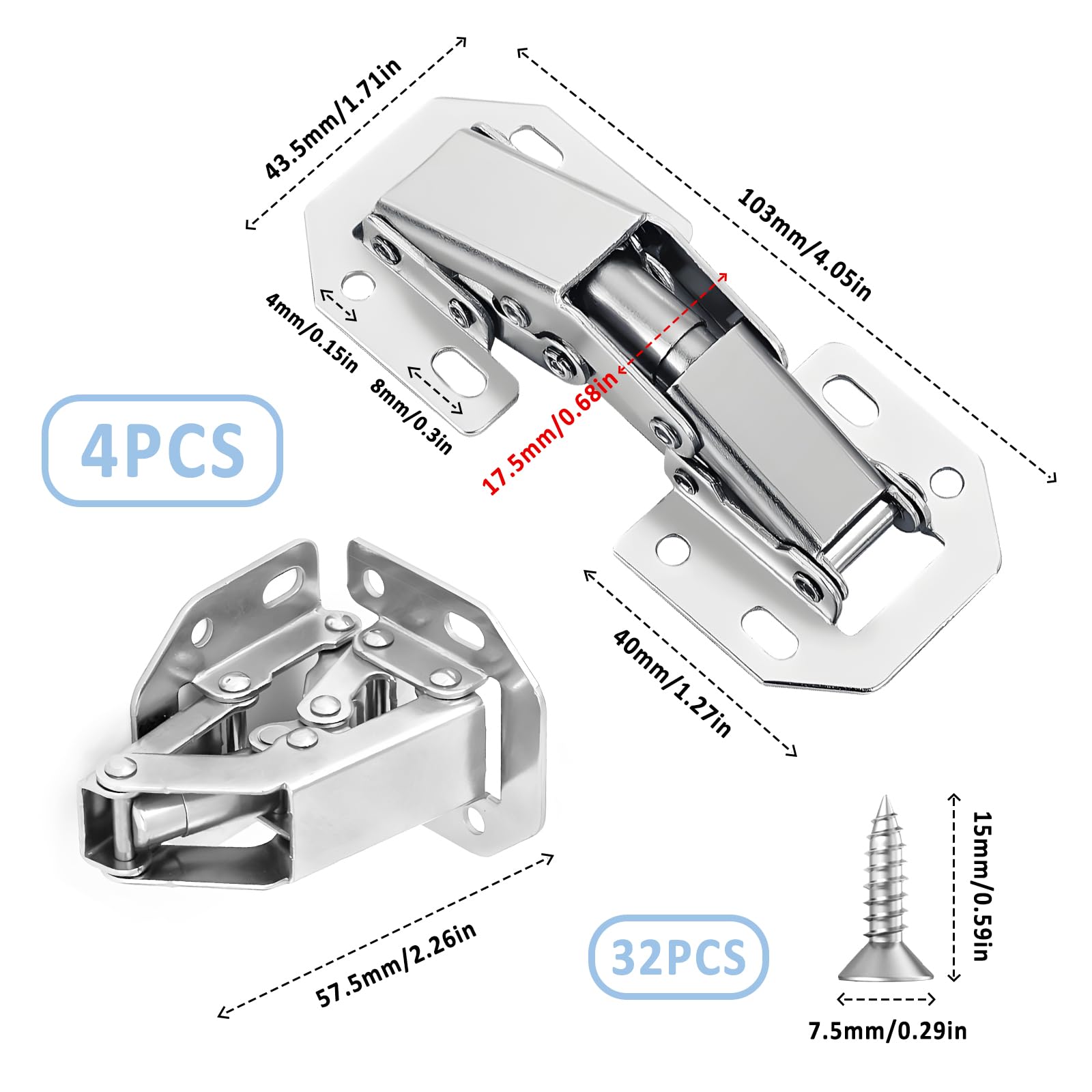 Pack of 4 Cabinet Hinges,Kitchen Cupboard Hinges 4 Inch - Image 3