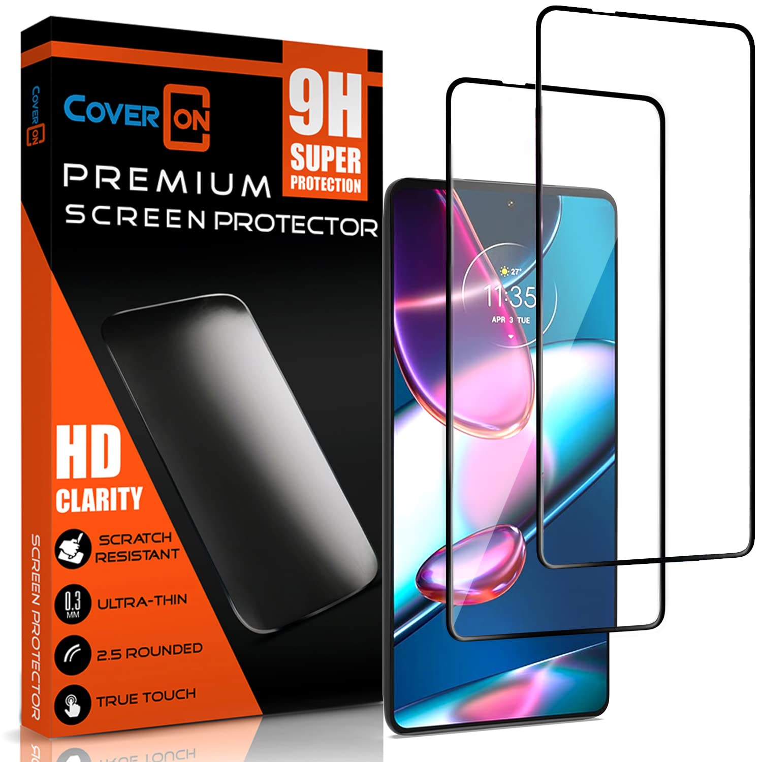 CoverON [2 Pack Tempered Glass Designed For Motorola Edge+ Plus 2022 / Moto Edge 30 Pro/Edge X30 Screen Protector, Anti-Scratch Edge to Edge Coverage