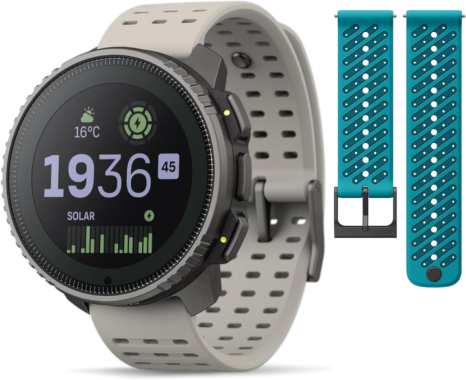 SUUNTO Vertical Adventure GPS Watch w/Offline Maps Titanium Solar Sand & SUUNTO 22 ATH8 Silicone Strap Wave Blue S+M