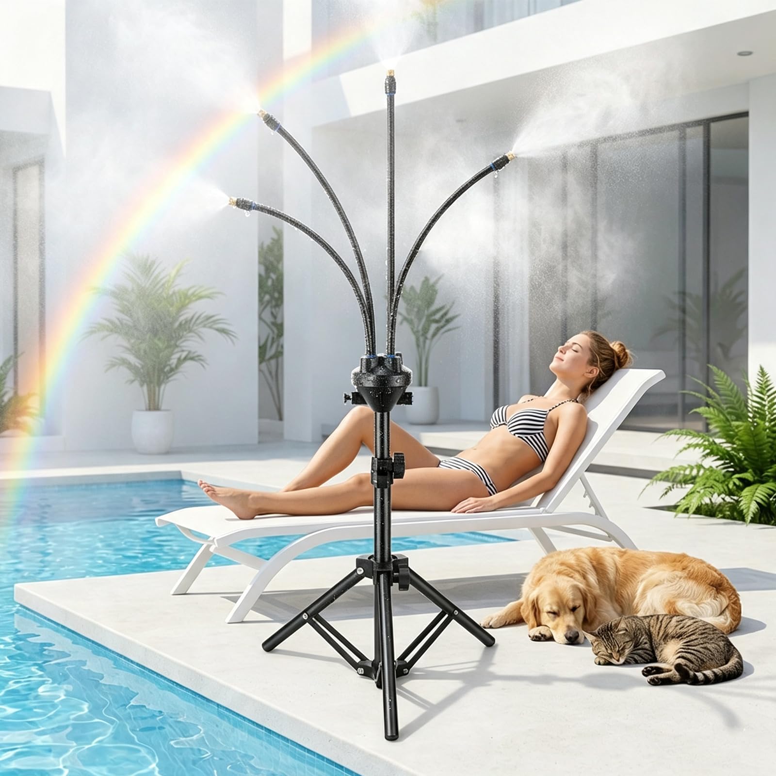 Brumisateur Terrasse sur Pied Réglable 0,8-1,6m avec Tuyau 8m，1pcs