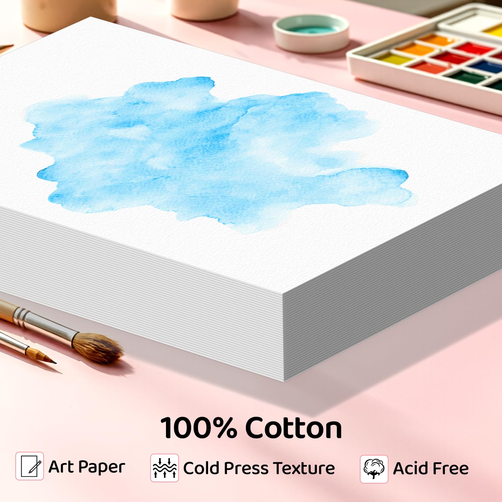 84 Sheets Watercolor Paper 5x7, 110lb/230gsm Cold Press Watercolor Paper Bulk, Cotton Water Color Paper, White Drawing Paper for Sketching, Acrylic, Gouache, Watercolor Supplies for Kids Adults - 3