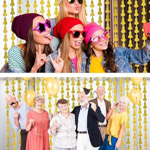 Miniatura 6 de Paquete de 2 cortinas de flecos de papel de aluminio dorado de 3.3 x 6.6 pies, cortinas de fondo para decoración de despedida de soltera, decoración