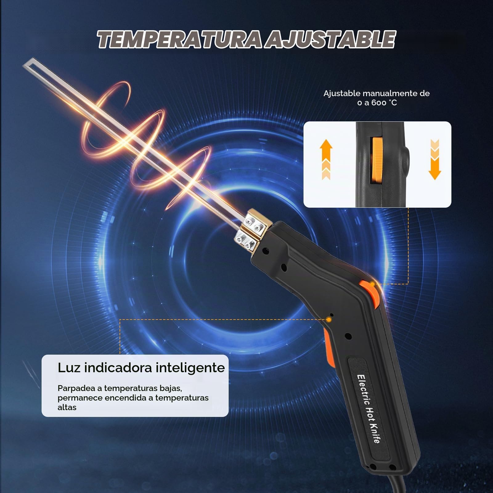 300W Cuchilla Caliente Eléctrico, (0-600℃) Temperatura Ajustable, Cortador de Espuma con 4 Cuchillas para Poliestireno, EPS, EPP, Tablero KT, EVA, PU, ​​Cuerda, Tela, Espuma