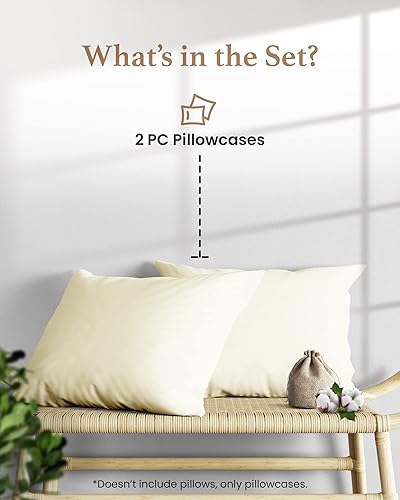 Miniatura 2 de Juego de 2 fundas de almohada de 1000 hilos 100% algodón egipcio, tamaño King, color marfil, 100% algodón de fibra larga para dormir, funda de