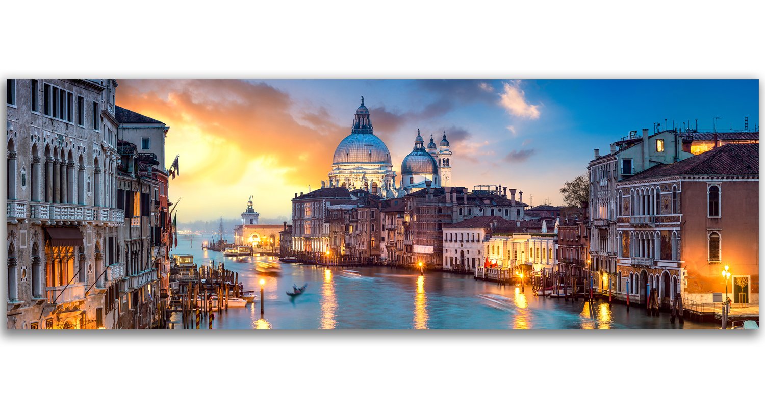 Feeby Cuadro en Lienzo Canal Grande 120x40 cm 1 Pieza Modernos Impresión Artística Calidad Fotografica Imagen Decoración de Pared Salon Dormitorio Cocina Oficina Pasillo Venecia Arquitectura, Azul