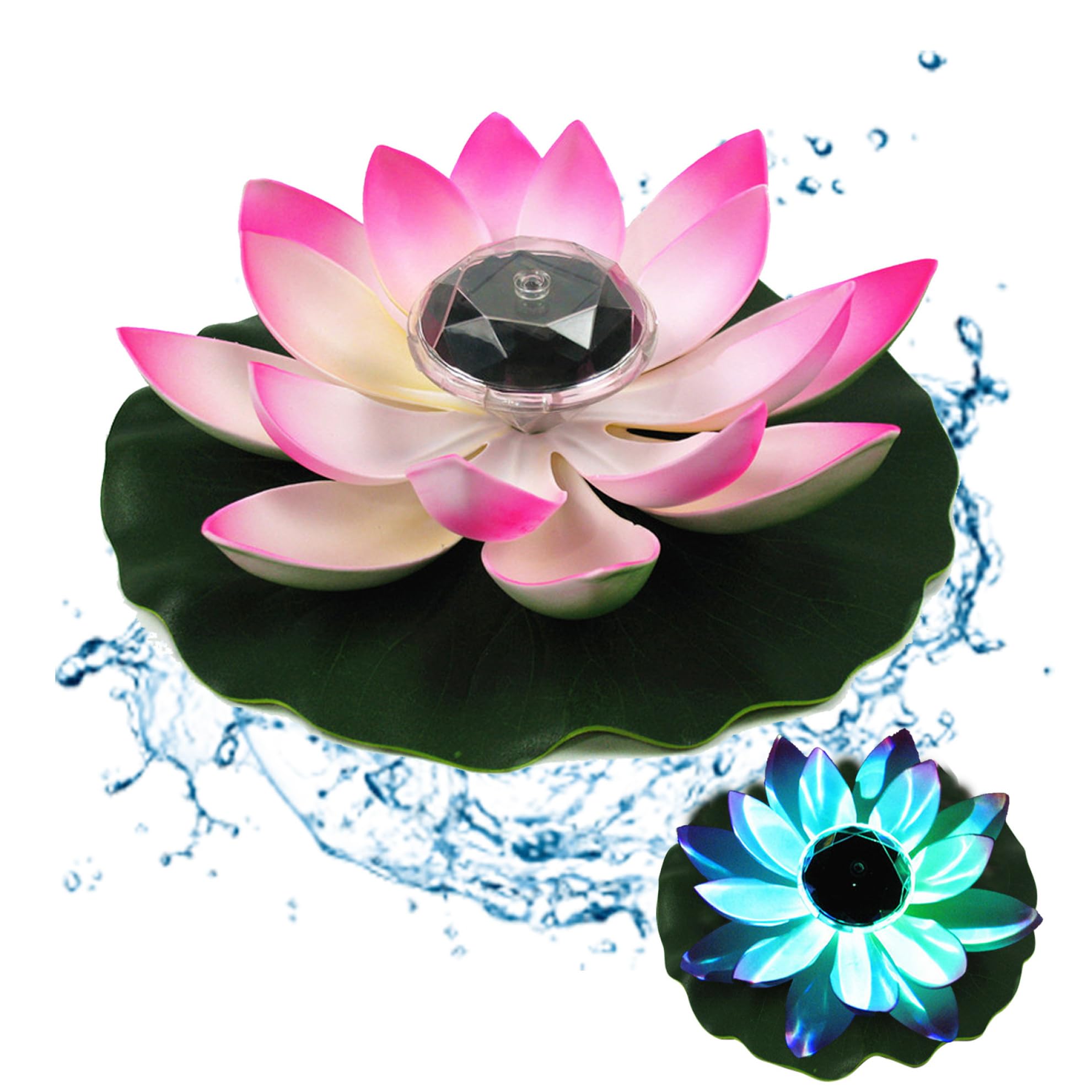 Takingup Lotus Flower Solar Light for Pool, 11.02 Inch Waterproof Floating Pond Light with Hook, Gradient Color for Garden Lawn Backyard Fountain
