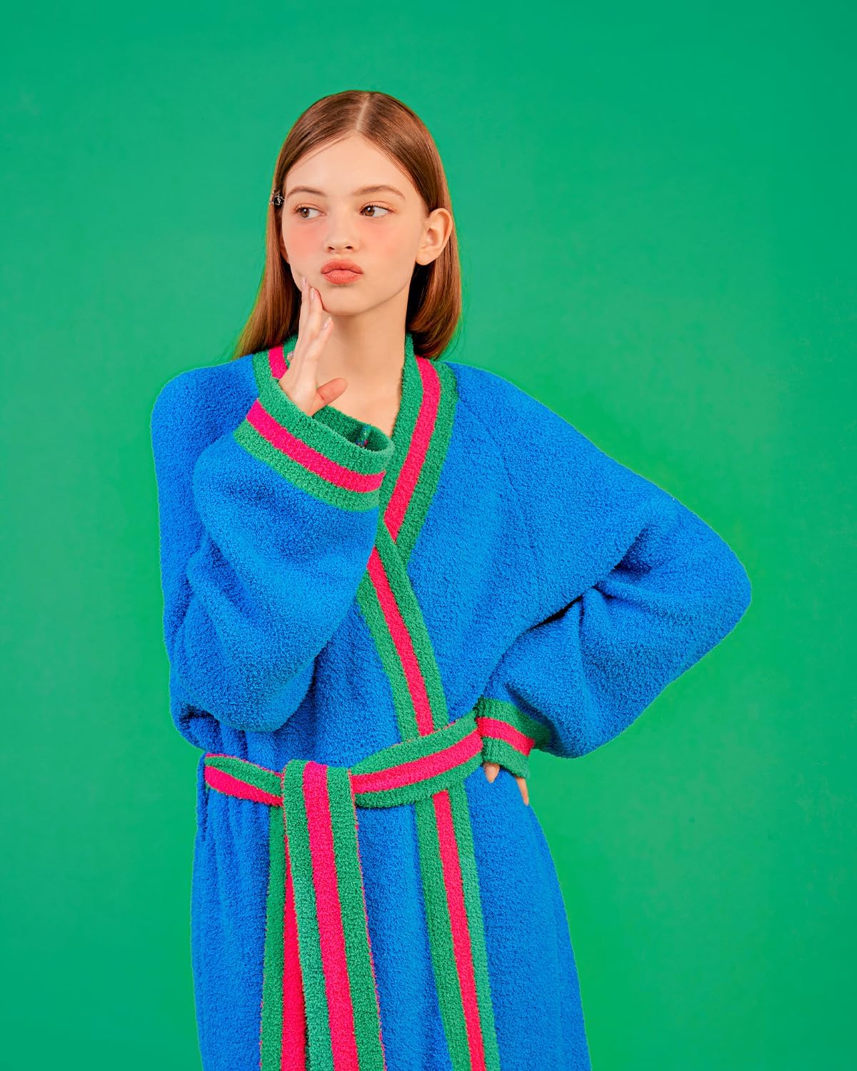 wiggle wiggle Unisex Colorblock Plush Fleece Bathrobe, Cozy Long Lounge Robe with Belt, Soft Warm Spa Robe for Women & Men – Don't Panic