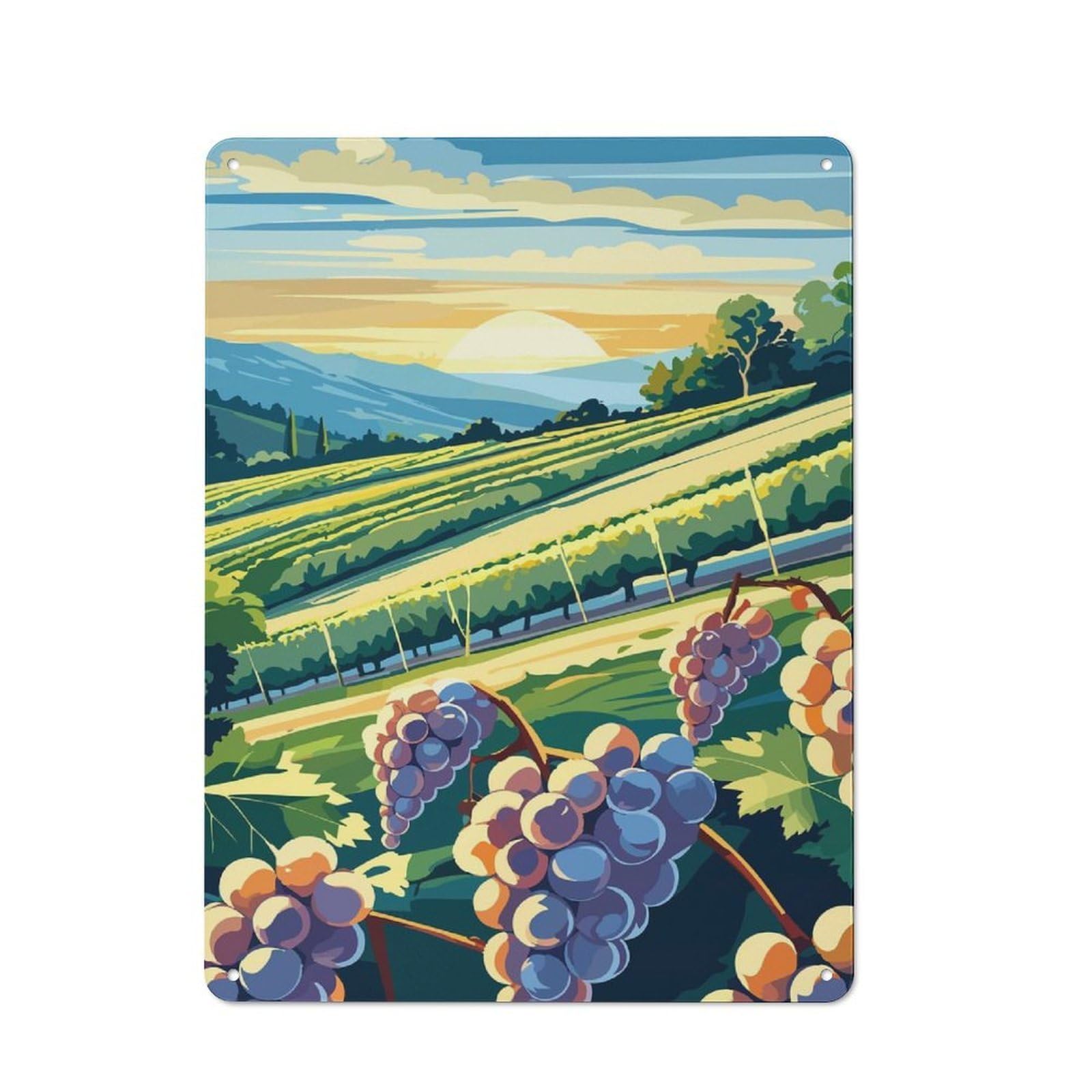Junmoney Style-11 Tin Wall Plaque 40X30cm With Vineyard Landscape At Sunset For Café Or Restaurant, Housewarming Present For People Styling Café And Restaurant