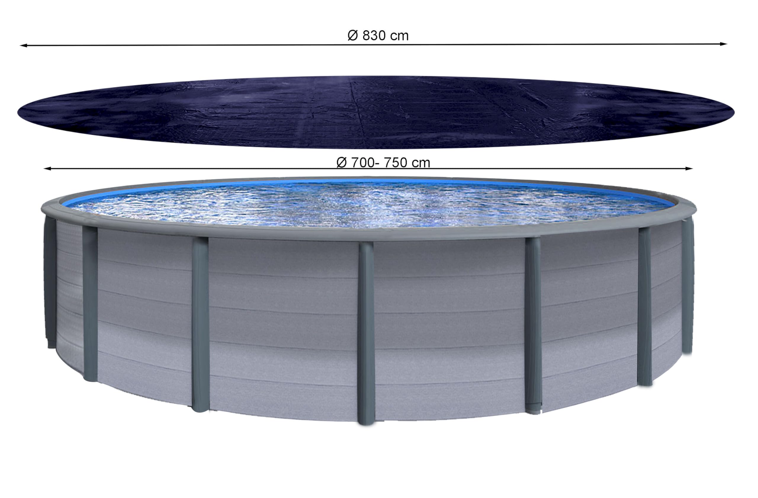 QUICK STAR Solarplane Pool Ø 830cm Rund für Pools bis 750 cm Winterabdeckplane Poolabdeckung 200g/m² Schwarz