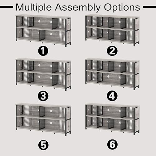 Miniatura 4 de LVB Industrial 4 5 6 7 8 Cube Bookcase, Rustic Wood Metal Horizontal Bookshelf, Modern Wide Cube Organizer Storage Shelf, Large Long Low Book Shelf