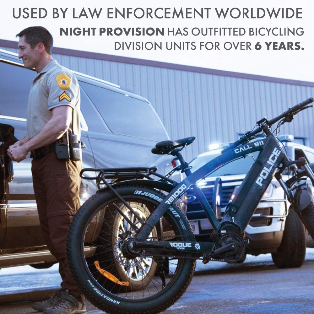 PS1200 Police Patrol Bike Light Set - Red/Blue Strobe LED - Rechargeable 18 Hr Max - Water Proof - 5 Modes - Heavy Duty Bicycle Lights for Professional Use