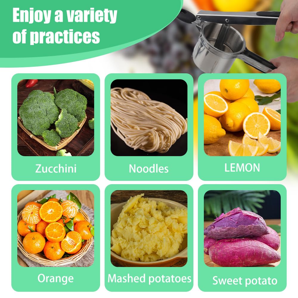 Schiacciapatate acciaio inox, adatto per purè di patate, purè di verdure, dotato di 3 filtri, design ergonomico e impugnatura in plastica