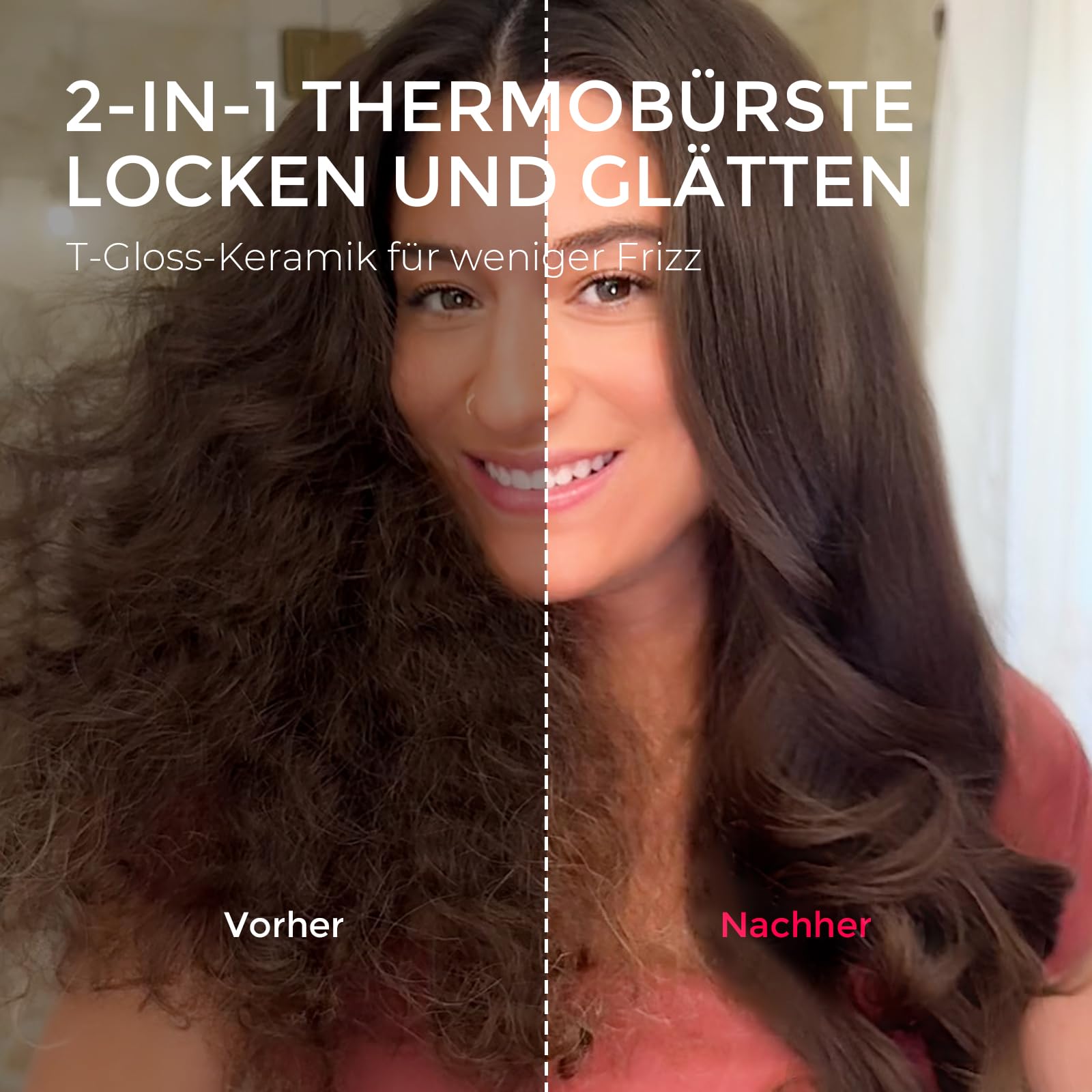 TYMO STYLUX Thermobürste 43mm - Thermal Brush Lockenbürste Styler für natürliche Locken und Blowout, Hot Brush Heiße Rundbürste zum Glätten und Volumen für Lange und Kurze Haar, EU Stecker, Gold