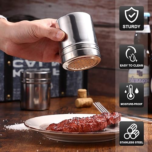 Miniatura 2 de DOITOOL Coctelera de acero inoxidable, 2 unidades, agitador de azúcar en polvo con asa, salero y pimentero con tapa para barbacoa, cocina,