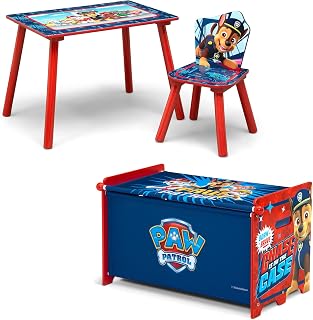 Delta Children PAW Patrol 3-Piece Toddler Playroom Set – Includes Table, Chair and Toy Box, Blue