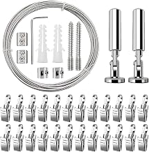 YIXISI 5M Metal Curtain Rod with 24 Pieces Curtain Clips with Hook, Stainless Steel Wire Rope, for Curtain Picture Cable Clothes Line