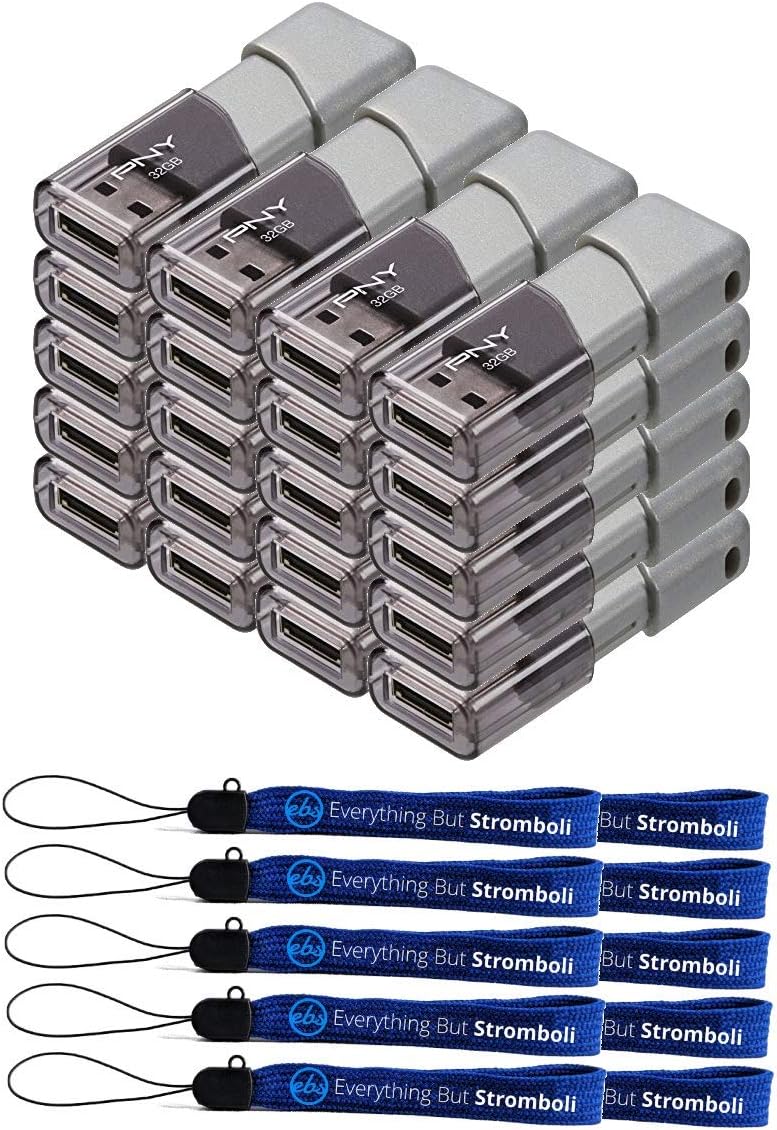 PNY 32GB USB 3.0 Flash Drive Turbo Attache 3 (20 Pack Bulk) Thumb Drives Bundle with (10) Everything But Stromboli Lanyard (P-FD32GTBOP-GE)