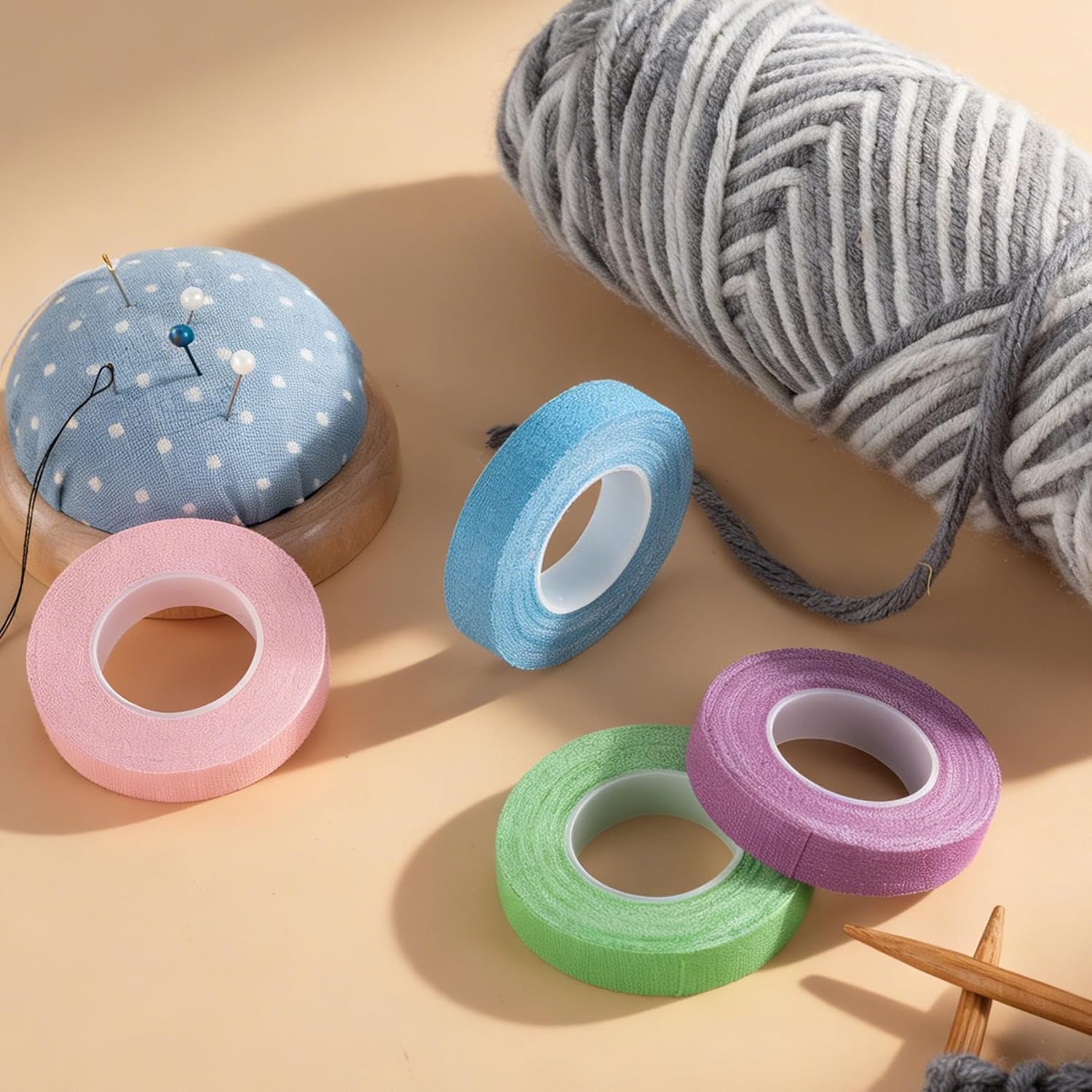 Winsyison 4 Roll Thimble Tape for Sewing, Breathable Cotton Finger Protector Bandage, Self-Adhesive Adjustable Tape Hand Sewing Supplies for Quilting Knitting Embroidery Needlework- 4 Colors