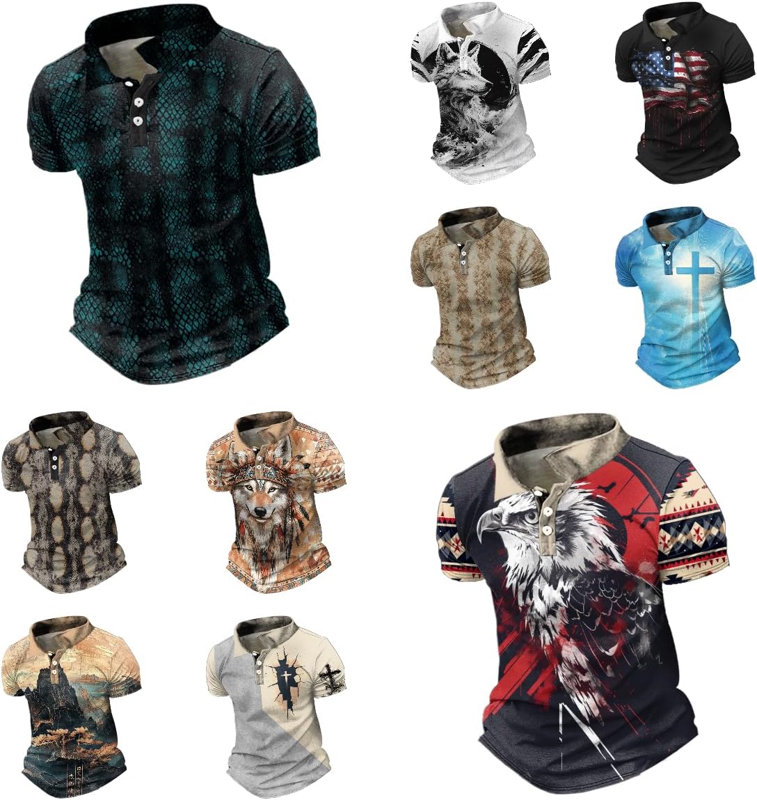 Mens Graphic T-Shirts Polo Short Sleeve Slim Fit Collared Button Novelty Fashion Cool Workout Casual Tunic Shirts - Image 4