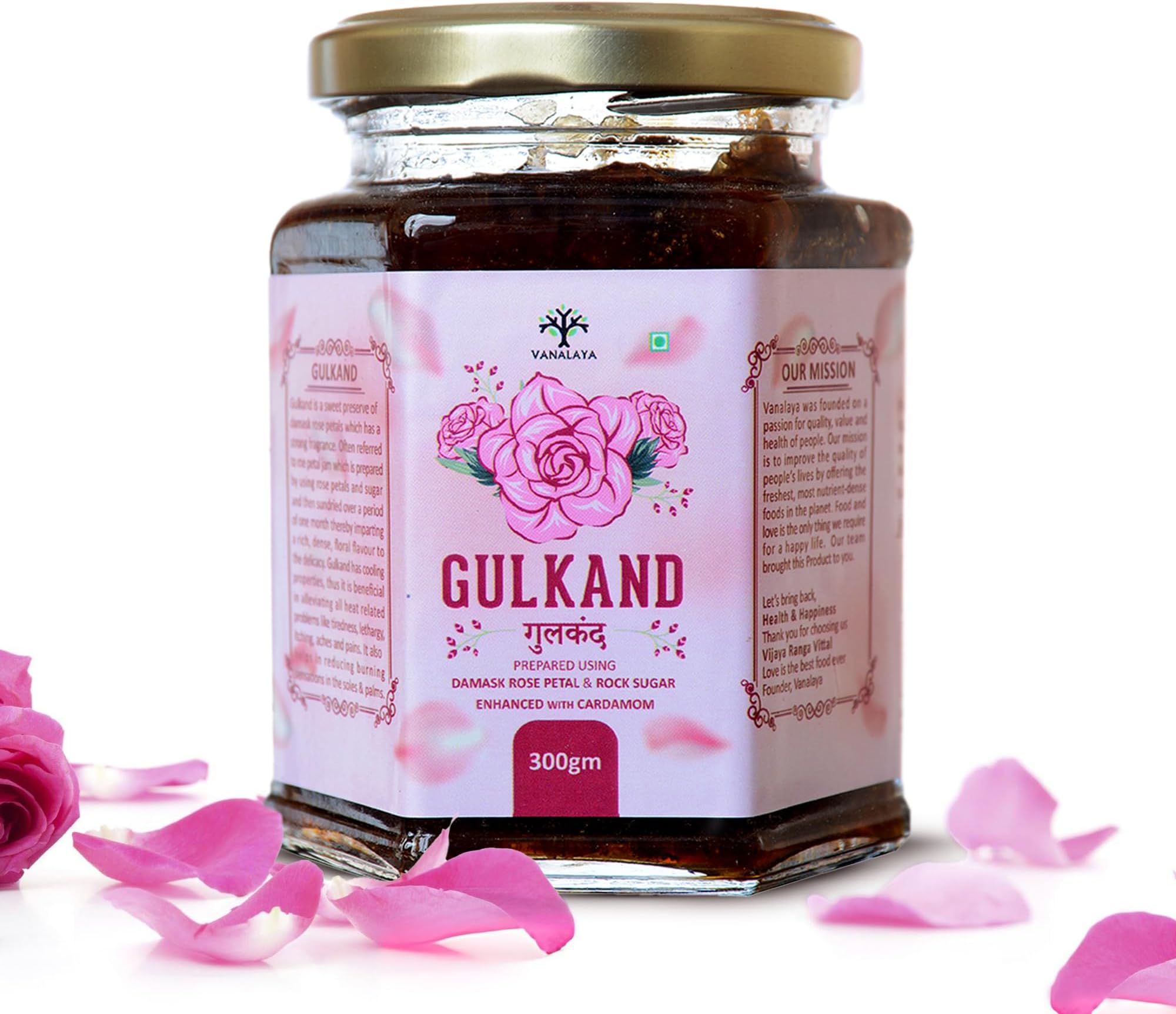 Vanalaya Natural Gulkand Prepared using Sun Cooked Damask Rose & Cardamon | Natural | 300Gm