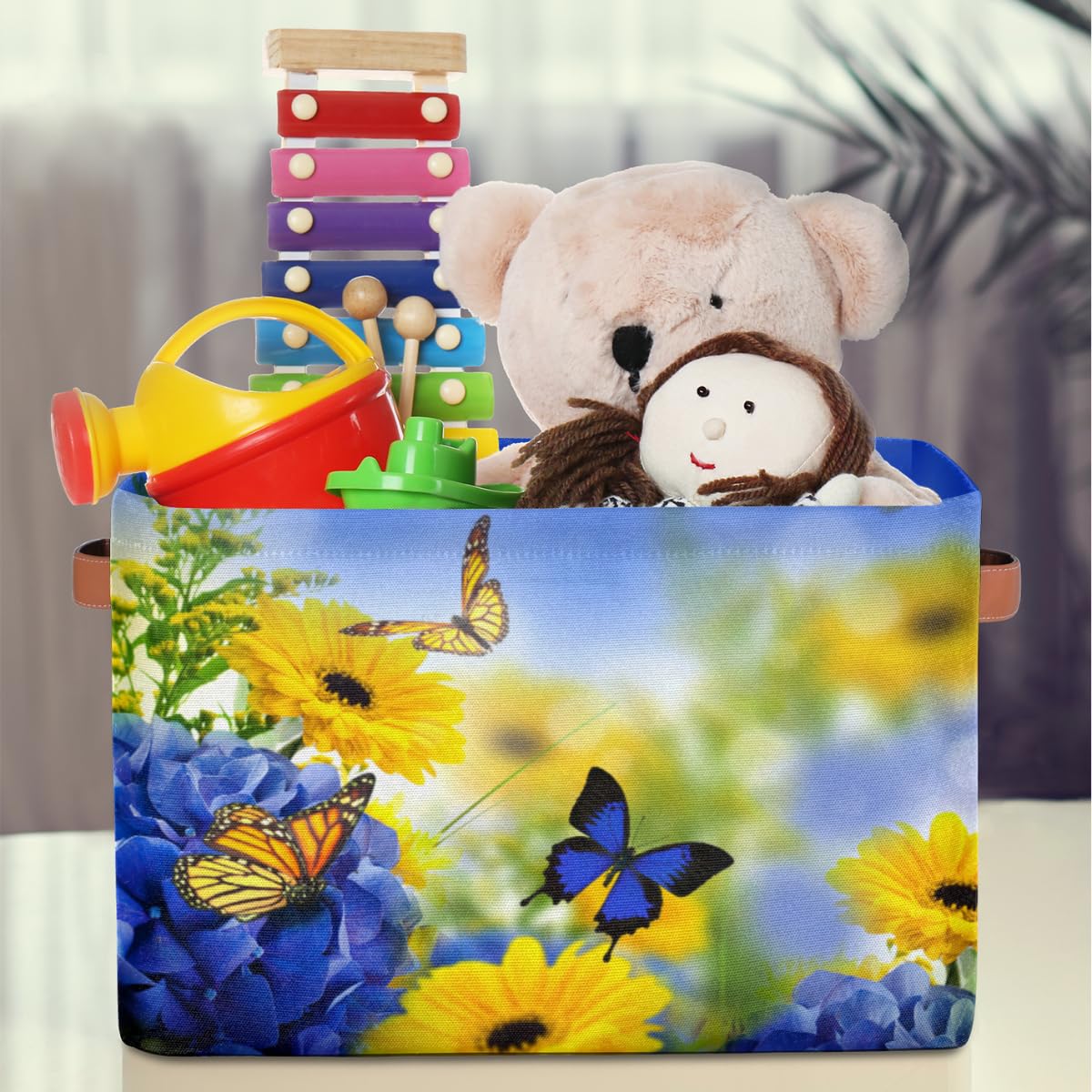 TropicalLife Große Aufbewahrungsbox mit Blumen, Schmetterlingen, 2 Stück, faltbar, Stoff, Aufbewahrungskorb, Schlafzimmer, Zuhause, Büro, Kinderzimmer, Organizer für Spielzeug, Kleidung