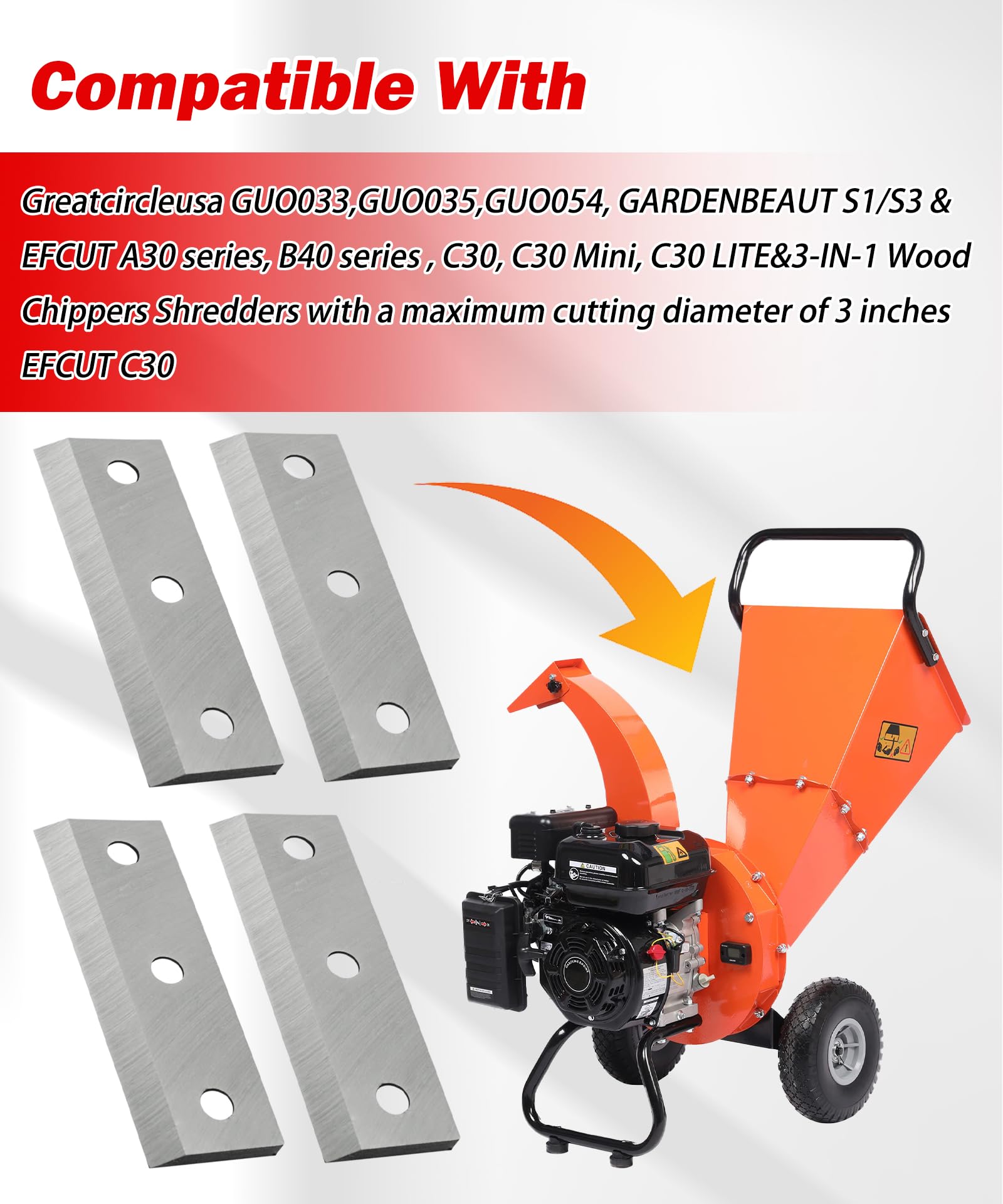 Paquete de 4 cuchillas de madera con tornillo compatibles con Greatcircleusa GUO054 Mini trituradora de madera de acero, EFCUT C30, C30 Mini, C30 Lite y trituradoras de madera 3 en 1