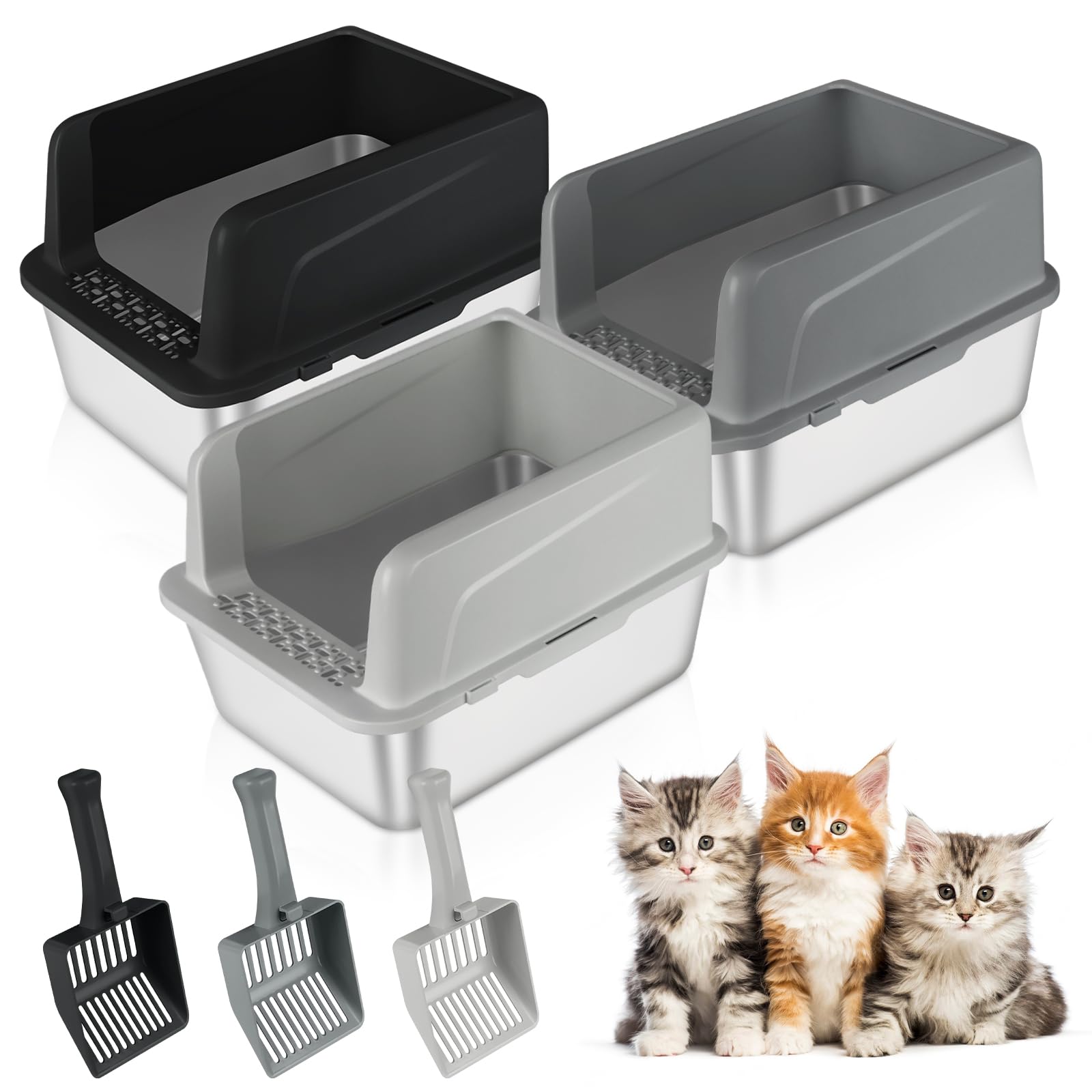Toilettes pour lapin en acier inoxydable : lot de 3 bacs durables et hygiéniques