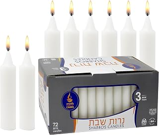 Kosher Dinner Candles for Shabbat, Emergency, and Decorative Use - Unscented, Dripless, Clean Burning, Paraffin Wax - Made in Israel (3 Hour)