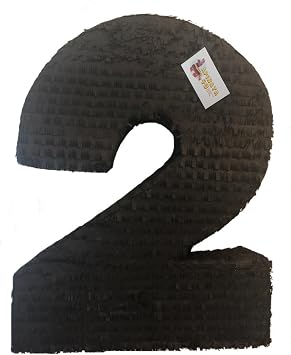 APINATA4U 20" Tall Solid Black Number Two Pinata Second Birthday Black Color Party Supplies