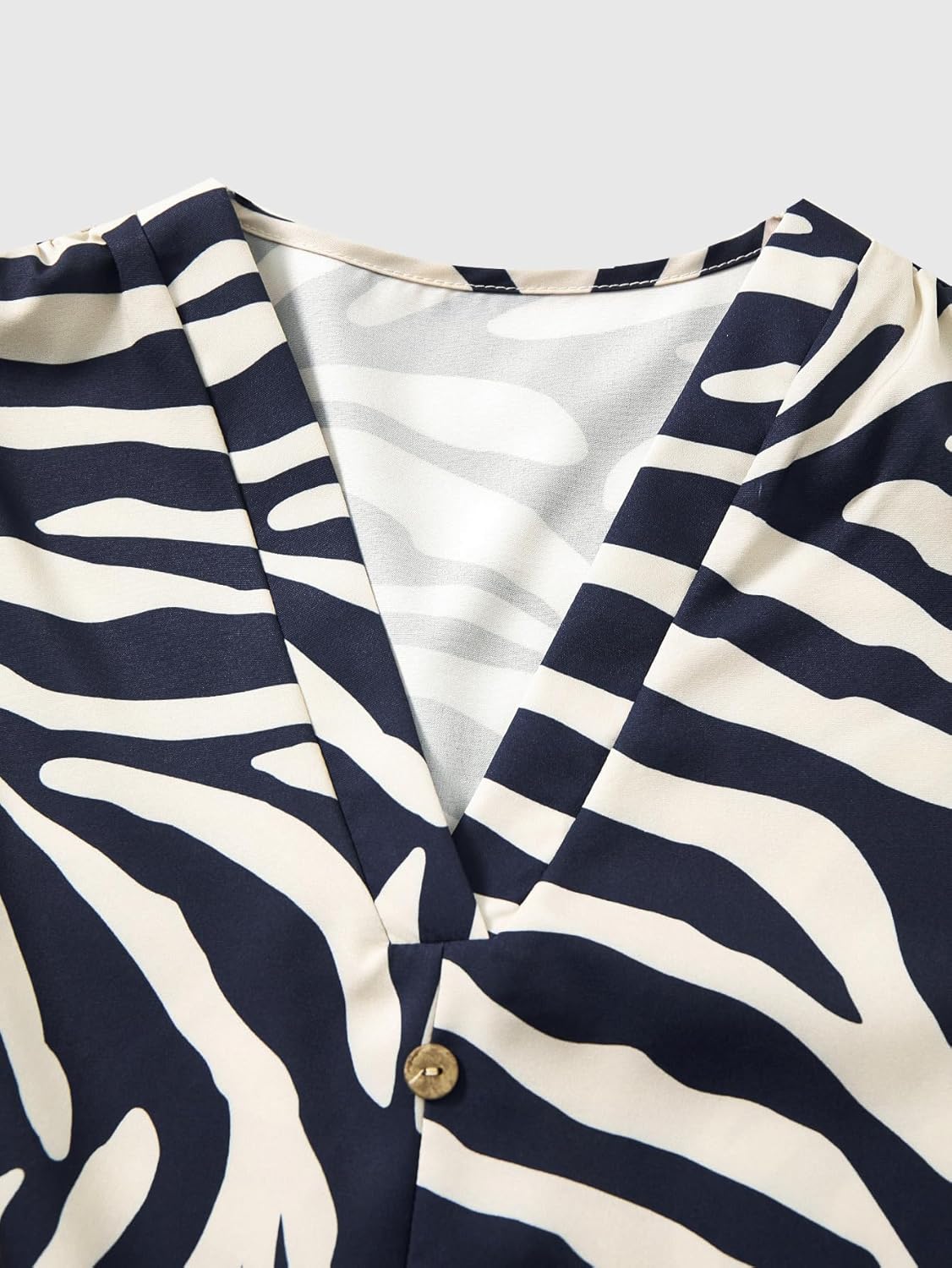 Women's Ruffle Sleeve Zebra Striped Shirt Summer Button Front V Neck Dressy Casual Blouses - Image 4