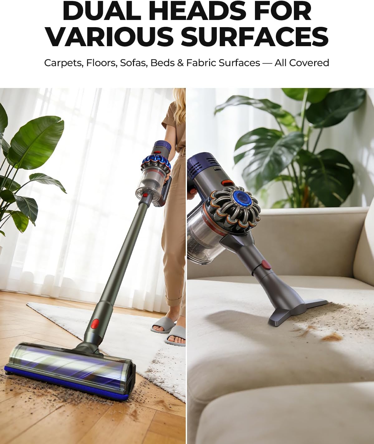 2026 Upgraded Vacuum Head Replacement for Dyson V7/V8/V10/V11/V15/SV10/SV11/SV12/SV14/SV15/SV22(Not for Slim), Quick Release Cordless Vacuum Cleaner Head with LED Light (1 Head+1 Brush Nozzle)