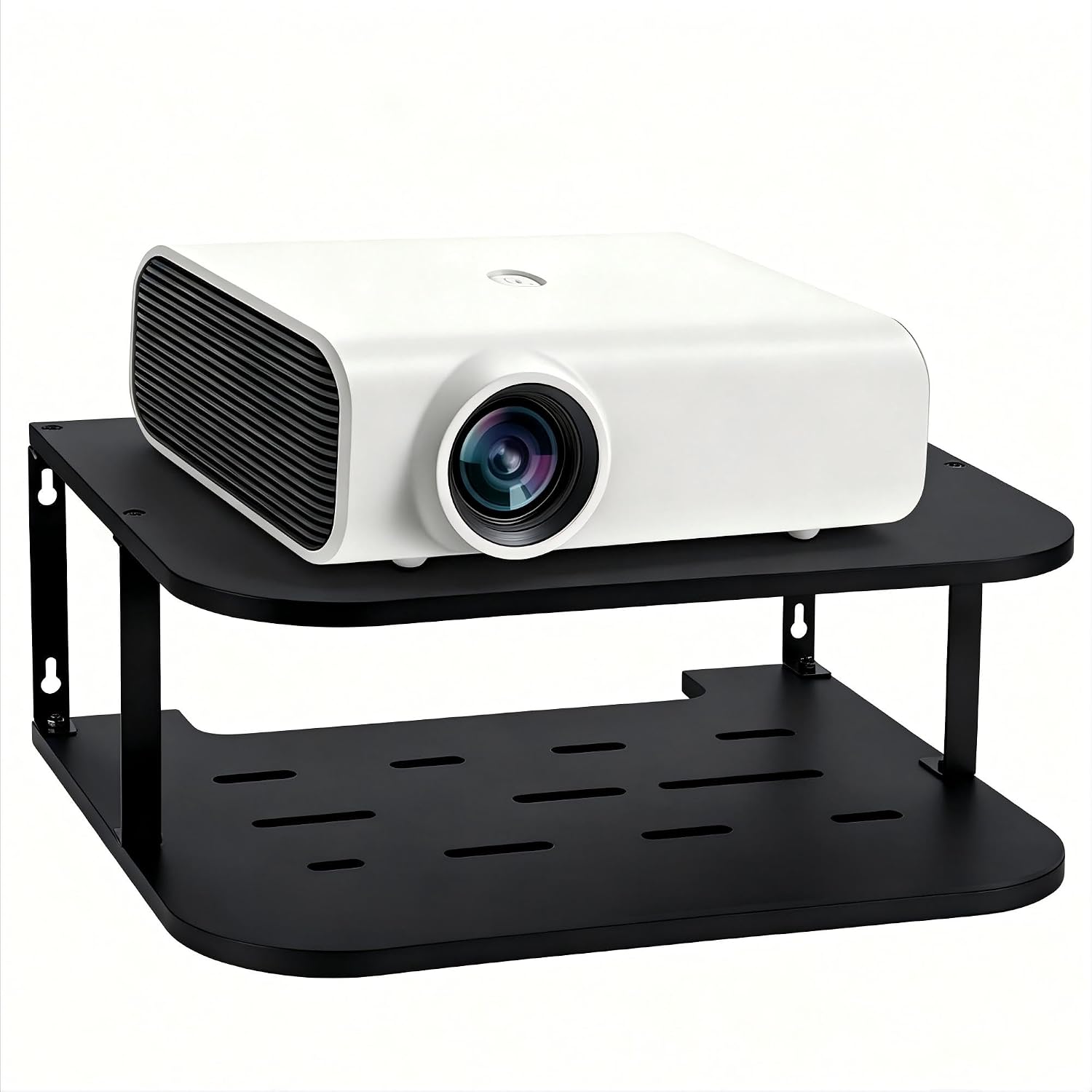 Black Projector Shelf for Wall 2 Tier Floating Projector Wall Mount Pine Wood Game Shelf Stand for Xbox Router Holder Stand Accessories