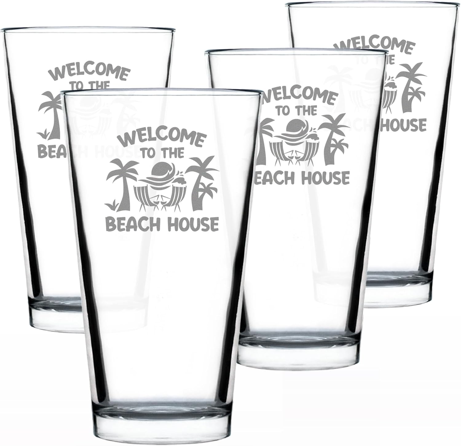 Bevvee Welcome To The Beach House - Pint Glass for Beer - Coastal Decor for Home - Set of 2-16 oz Glasses