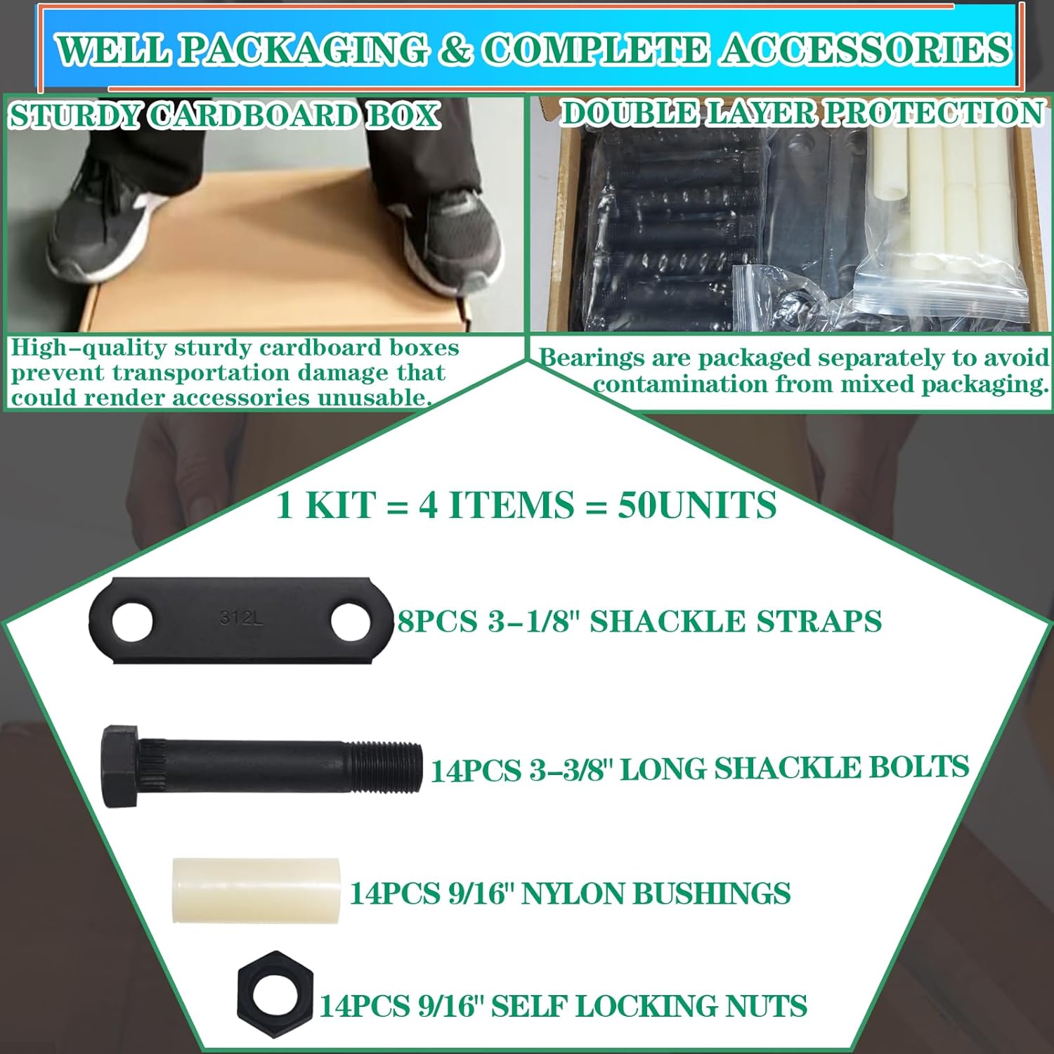 2 Sets Trailer Shackle Kit 3-1/8" Straps,Tandem Axle Trailer Shackles Kit 14 Bushings & 14 Bolts Nuts for Double Eye Leaf Spring 3500 lbs-5200 lbs Axles