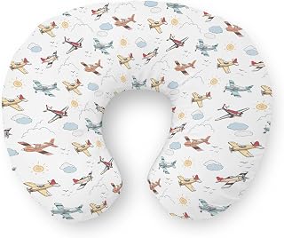 Cute Planes Nursing Pillow Covers Watercolor Airplanes Clouds Sun Soft Stretchy Pillowcase for Breastfeeding Pillows Colorful Sky Transportation Pillow Slipcover for Baby Girls Boys Newborn