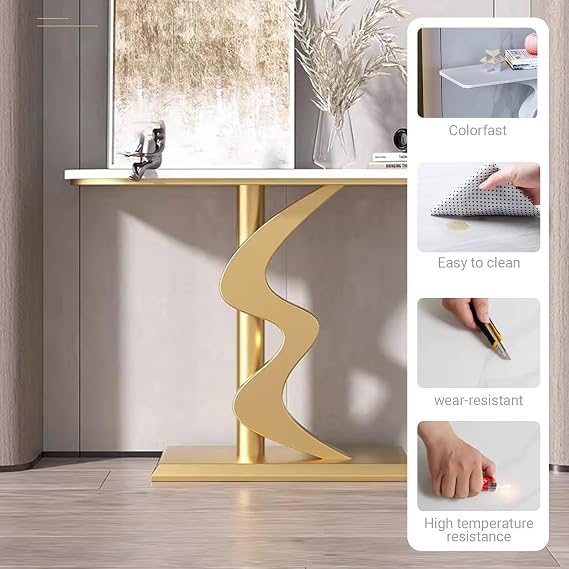 Half Moon Console Table,Hallway Decor Console Hallway Table,Slab countertop, wrought iron frame, wide countertop,sturdy base,for Living Room, Foyer, Bedroom.(White,80 * 30 * 80cm)