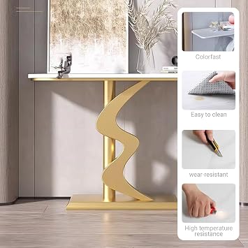 Half Moon Console Table,Hallway Decor Console Hallway Table,Slab countertop, wrought iron frame, wide countertop,sturdy base,for Living Room, Foyer, Bedroom.(White,80 * 30 * 80cm)