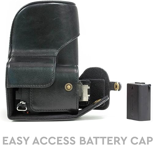 Miniatura 8 de MegaGear Sony Alpha A6500 (lente de hasta 0.630-2.756 in) Ever Ready - Funda de piel auténtica para cámara y correa, con acceso a la batería, color