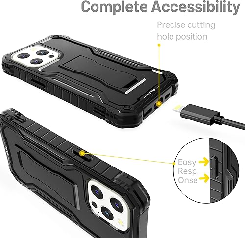 Miniatura 3 de FITO Funda para Apple iPhone 13 Pro, doble capa a prueba de golpes resistente con protector de pantalla de vidrio templado y soporte integrado