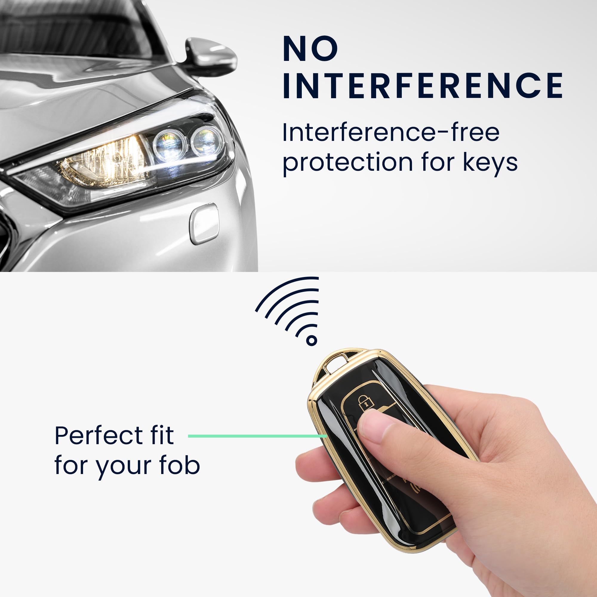 kwmobile Key Cover Compatible with Toyota 4-Button 2018-2024 RAV4 Avalon Camry C-HR Prius - Car Key Fob Case Protector - Black/Gold - Image 3