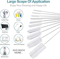 Vista 6 de Cepillo de paja mejorado de 10 pulgadas de largo, cepillos de limpieza de botellas, juego de cepillos de limpieza de tubos, kit de limpieza