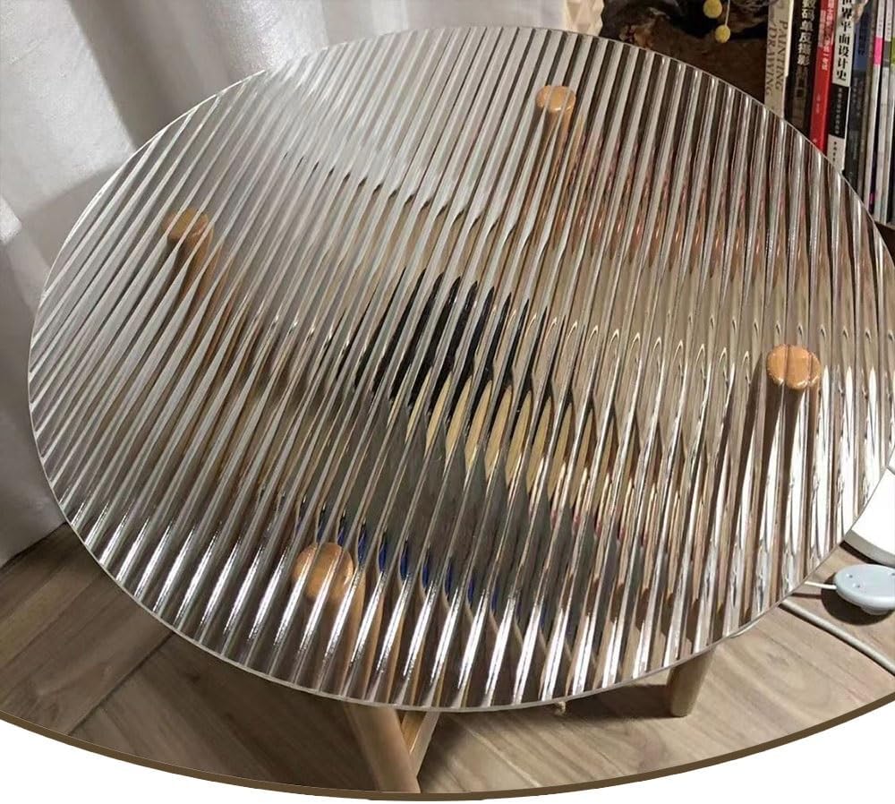 Tempered Glass Table Top 36in Round Dining Table Glass Tabletop Striped Decorative Glass, Modern Coffee Table Patio Table Replacement Restaurant Table(16in/40cm)
