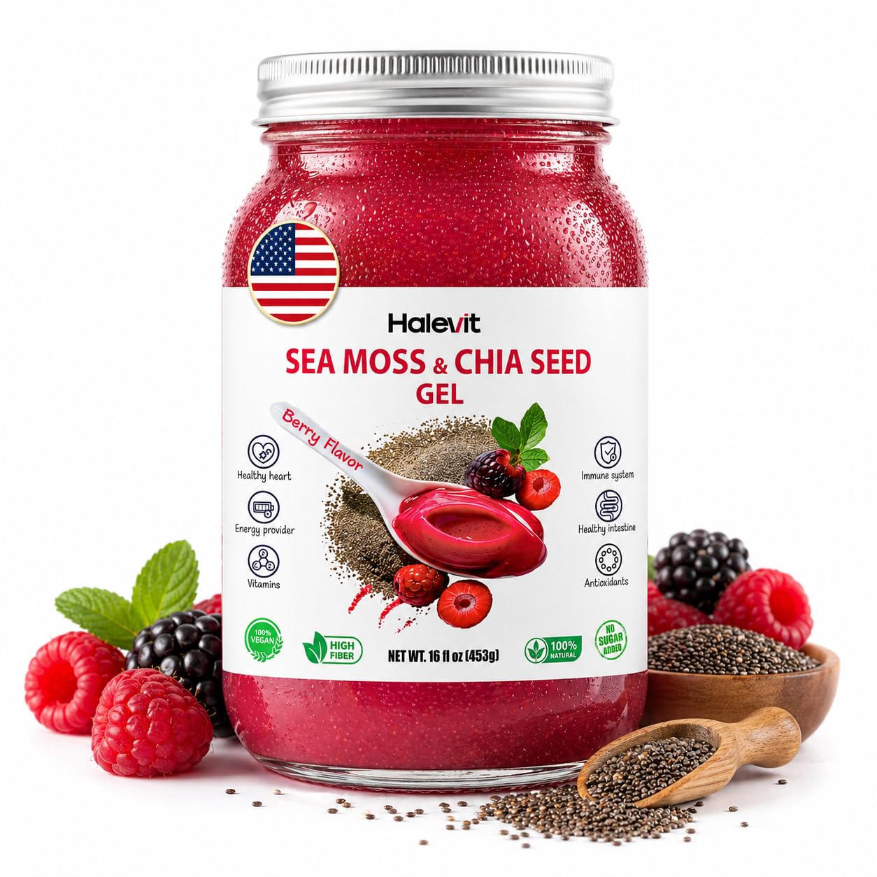 Amazon.com: Sea Moss Gel with Ground Chia Seeds, Sea Moss Gel Organic Raw   Natural Iodine Source, Omega-3, Immune & Digestive Support, Vegan  Superfood, Berry Flavor, Made in USA, 16 oz :