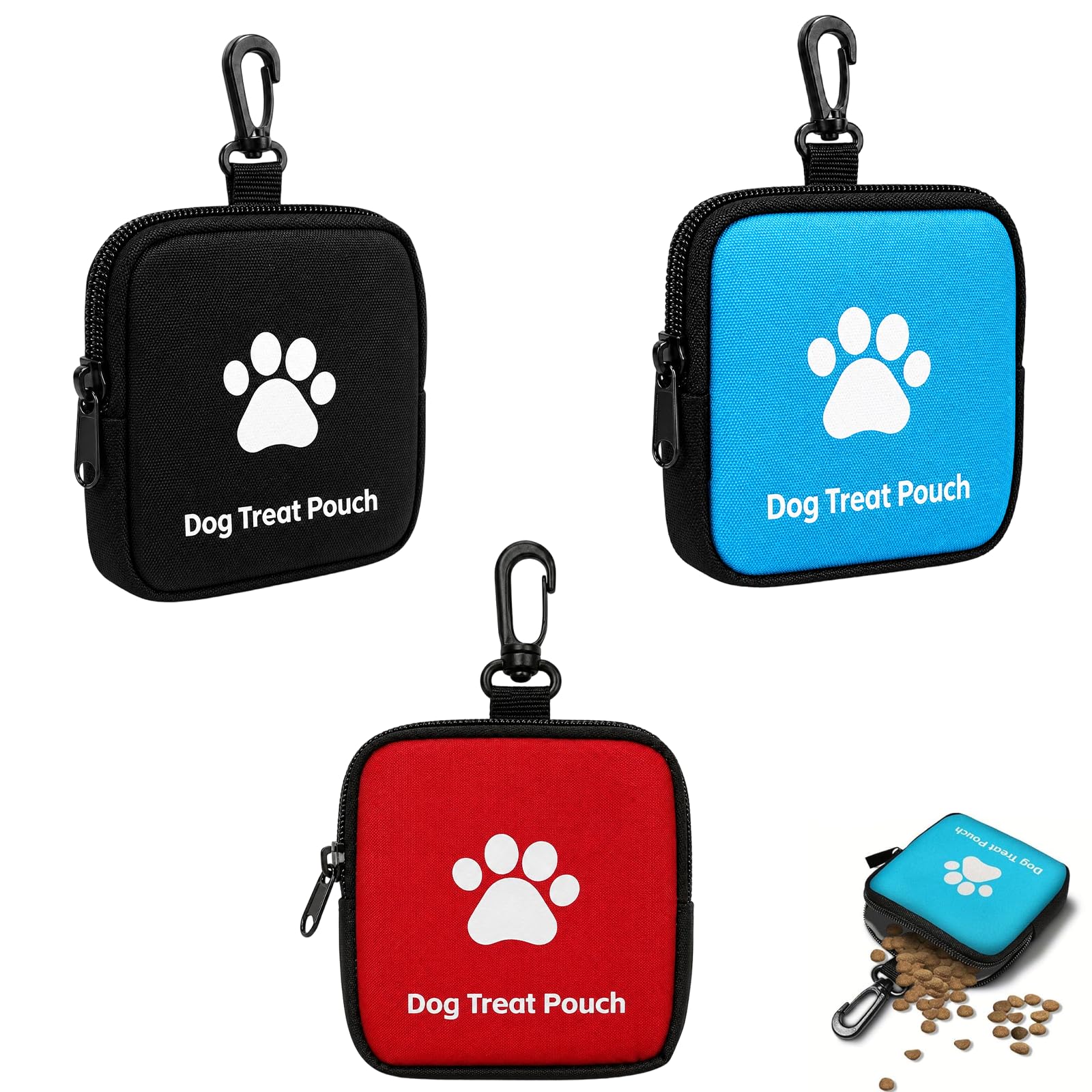 QhgPnt 3Pcs Treat Pouch, Dog Treat Pouch for Dog Training, Small Dog Training Pouch with Zipper, Hand-Free Treat Bag for Dog Training, Walking, Travel and Outdoor Use