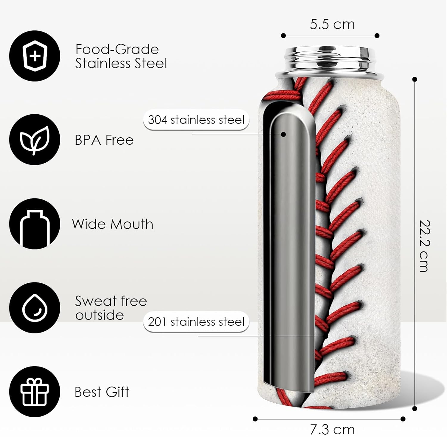 Baseball Water Bottle 32oz, Sport Travel Stainless Steel Tumbler With Lid, Double Wall Vacuum Insulated Coffee Cup Travel Mug, Fathers Day Birthday Baseball Gift For Boys Dad Husband - Image 5