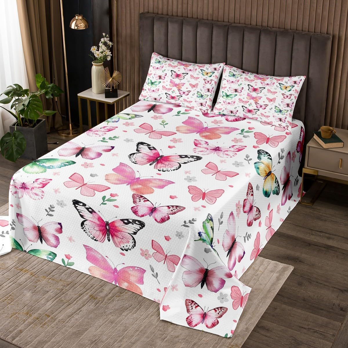 3 Piece Summer Tropical Quilt Bedding Sets Women Aldult Lightweight Bedding Fresh Floral Bedspread Rainforest Coverlet Soft Microfiber Home Quilt Set for King Bed All Season