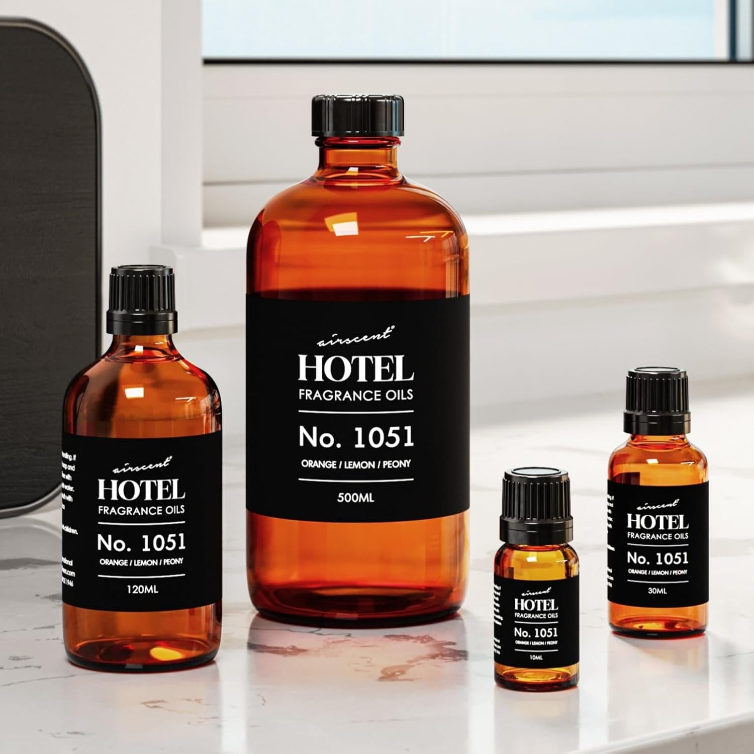 AirScent Citrus Zest Hotel Diffuser Oil No. 1051 - Orange Lemon Peony - Premium Fragrance Oil for Ultrasonic and Waterless Diffusers and Crafting - 500 mL, 16.9 fl oz Glass Bottle